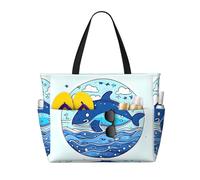 LPLSNWS Bolsa de viaje de lona con estampado de ballenas pequeñas, bolsa de almacenamiento duradera para vacaciones, camping, compras y mudanzas.