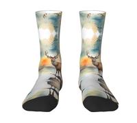 LPLSNWS Calcetines unisex casuales a media pantorrilla, estampado blanco de ciervo junto al río, esenciales para deportes diarios y fitness, blanco, Altoa única