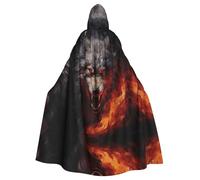 LPLSNWS Capa con capucha para adultos con estampado de lobos en el rugido de llamas, adecuada para eventos festivos, actividades de cosplay y celebraciones navideñas.