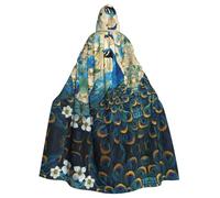 LPLSNWS Capa con capucha para adultos con estampado de pavo real azul entre flores, adecuada para eventos festivos, actividades de cosplay y celebraciones navideñas.