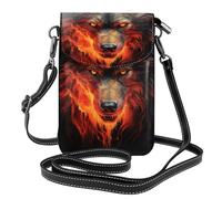 LPLSNWS Cartera pequeña para teléfono móvil con estampado de lobo rojo y fuego para mujer con correa ajustable para el hombro