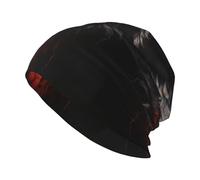 LPLSNWS Gorro de punto para adultos con estampado de lobo rojo, adecuado tanto para hombres como para mujeres, casual, elegante y cálido.