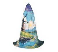 LPLSNWS Hermoso molino de viento de río con capucha grande impresa, disfraz de bata para adolescentes, adecuado para cosplay y fiestas temáticas