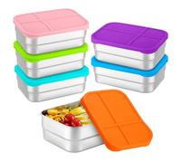 Lpoppcx Contenedores De Aperitivos De Acero Inoxidable - 6 Piezas 720ml Contenedor De Almuerzo Con Tapa De Silicona | Caja Para Alimentos Reutilizable,Para Oficina Hogar Camping Escuela Viaje Picnic