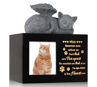 LPREUTWN Urnas para cenizas de mascotas, urnas de madera negra para cenizas con ángel de gato, caja de recuerdos conmemorativa de gato con marco de fotos, regalo de recuerdo de condolencias para