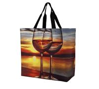 LPSADGF - Bolsa de mano para mujer con cerebro izquierdo y derecho, reutilizable, plegable, bolsa de compras de comestibles, Copa de vino de atardecer., 40x40x16cm