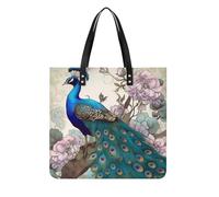LPSADGF Bolso de mano de cuero para mujer, con hebilla magnética, diseño casual, Pavo real floral (Peacock Floral), 39x39cm