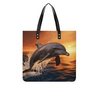 LPSADGF Bolso de mano de piel con diseño de pavo real azul para mujer, bolsa de maquillaje con diseño de hebilla magnética, bolsa casual, Dusk Dolphin, 39x39cm