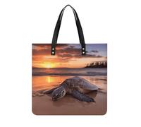 LPSADGF Bolso de mano de piel con diseño de pavo real azul para mujer, bolsa de maquillaje con diseño de hebilla magnética, bolsa casual, Tortuga marina puesta de sol., 39x39cm
