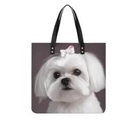 LPSADGF Bonito bolso de mano de piel para mujer, diseño de perro maltés, bolsa de maquillaje con hebilla magnética, bolsa casual