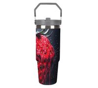 LPSADGF Bright Red Strawberries - Vaso de 880 ml con popote, taza de viaje de acero inoxidable aislada con diseño de asa, taza de café al vacío de doble pared, tapa a prueba de fugas, mantiene las