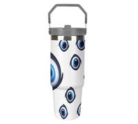 LPSADGF Evil Eyes - Vaso de 30 onzas con popote, taza de viaje de acero inoxidable aislada con mango de diseño de doble pared, tapa a prueba de fugas, mantiene las bebidas calientes y frías durante