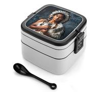 LPSADGF - Fiambrera para mujeres indígenas y lobos, caja bento con tapa a prueba de fugas y contenedor de caja de aperitivos