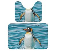 LPSADGF Happy Penguin in the Water - Juego de 2 alfombras de baño suaves con forma de U de 15.7 x 23.6 pulgadas, tapete de baño de secado rápido para baño, tina, lavable, superabsorbentes