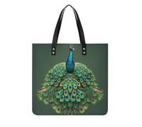 LPSADGF Indigenous People And Wolves - Bolso de mano de piel para mujer, bolsa de maquillaje con diseño de hebilla magnética, bolsa casual, Pavo real con borlas, 39x39cm