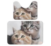 LPSADGF - Juego de alfombras de baño de gatos, juego de 2 piezas, alfombrillas de inodoro en forma de U de 15.7 x 23.6 pulgadas, alfombrillas de baño de secado rápido para baño, tina, lavables