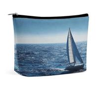 LPSADGF Neceser para mujer, diseño de velero azul, capacidad portátil, bolsa de maquillaje de viaje con cremallera, organizador de maquillaje ligero y bonito para viajes, accesorios, artículos