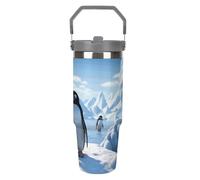 LPSADGF Penguin Antarctica Ice - Vaso de viaje de acero inoxidable aislado de 880 ml con popote, taza de viaje de acero inoxidable con diseño de asa, taza de café al vacío de doble pared, tapa a
