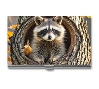 LPSADGF Raccoon in The Fall Tree Hole - Tarjetero delgado de aleación de aluminio de metal para tarjetas de crédito, funda profesional con tapa abatible para tarjetas de visita, cartera organizadora