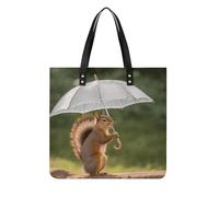 LPSADGF Sea Sunset Flying Dragon - Bolso de mano de piel para mujer, bolsa de maquillaje con diseño de hebilla magnética, bolsa casual, Squirrel Hold a Umbrellas, 39x39cm