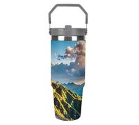 LPSADGF The Great Wall of China - Vaso de 880 ml con popote, taza de viaje de acero inoxidable aislada con diseño de asa, taza de café al vacío de doble pared, tapa a prueba de fugas, mantiene las
