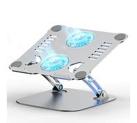 LPUNCD Soporte para Ordenador Portátil con Ventilador Plegable de Aluminio, Laptop Stand, Compatible con MacBook, Notebook, PC (10-17"), Plata