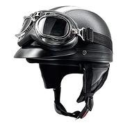LPXPLP Moto Cuero Medio Casco con Gafas ECE Homologado ABS Shell Casco De ColisióN Four Seasons Transpirable Adecuado para Mujeres Y Hombres G,54-62CM