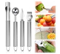 LPZMPZ 4 en 1 Descorazonador Herramienta Cuchara Vaciadora de Acero Inoxidable Manzanas Tallado Excavación Cocina Multifuncional para Ensaladas de Frutas Bolas de Melón Diy