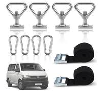 LPZMPZ Juego de 10 anillas de amarre para asegurar la carga, de acero inoxidable, con 4 mosquetones, 2 correas tensoras cortas compatibles con VW T5/T6/T6.1 Bully Multivan California Beach Caravelle