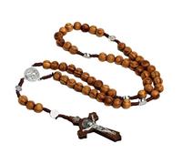LQIOACU Rosario de San Benito de madera de olivo, rosario católico con medalla, hecho a mano en Jerusalén, 1 pieza