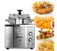 LQQYJSM Freidora A Presión Comercial 16 L, Freidora Eléctrica Sobremesa con Temporizador Integrado, Freidora Acero Inoxidable para Cocina, Máquina Cocción con Control Temperatura 50 A 200 °C