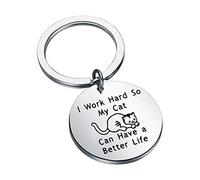 LQRI Regalos divertidos para amantes de los gatos, llavero de memes de gato con texto en inglés I Work Hard So My Cat Can Have A Better Life, regalo para gatos, mamá, dueña de gatos, mujer loca