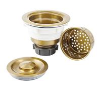 LQS Colador de Drenaje para Fregadero de Cocina, Drenaje de Fregadero de Acero Inoxidable 304 con Cesta Profunda extraíble y Tapa de Sellado de 8.9 cm, Color Dorado