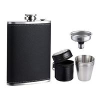 LQSCJS Petaca de acero inoxidable, 240 ml, para regalo, petaca de piel negra, adecuada con 4 vasos y embudo, petaca para hombre, ZL0222