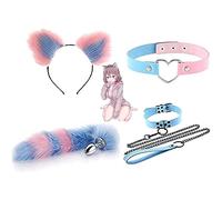 LQSSA ̣ σ 5 Piezas De Cola De Zorro Azul Y Orejas De Gato Bandas De Pelo De Felpa, Juguetes para Aliviar El Estrés, Juegos De Cosplay Sexy, Regalos para Hombres Y Mujeres