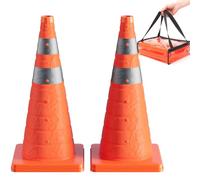 LQSYBHD Cono de Tráfico Reflectante Paquete de 2 Conos de Seguridad Vial Plegables Multiusos Desplegables,Portátiles de Color Naranja con Collares Reflectantes(Size:70x30x30cm,Color:2A)
