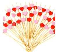 LQTSLFM 200 Piezas Palillos para Aperitivos Corazo, Brochetas de Cóctel Corazón, Fiesta Palillos Decorativos de Madera para Frutas Postres Comida San Valentín Bodas Decoración (Rojo Rosa-A)