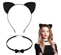LQUYTA Disfraz Gato Negro, 1 juego Disfraz de Gata Negra con Diadema de Gato, Collar Gargantilla Cascabel Gato, Para Mujer y Niña Halloween Carnaval Juego de Rol