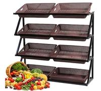 LQVAIPT Estante de exhibición for venta al por menor, organizador estante for mercado frutas y verduras, solución almacenamiento cocina, puesto comercialización, unidad producción(Brown,Double)