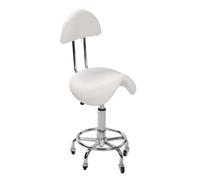 LQVAIPT Taburete con sillín rodante con Respaldo, Silla giratoria con sillín, Taburete Ajustable hidráulico for Dentista, SPA, salón de masajes, peluqueros,(White)