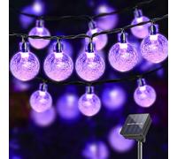 LQWELL® Cadena De Luces Solares Para JardÍN, Cadena Solar De Bolas De Cristal, 40 Ledes, 10 M, IP44, 8 Modos, Cadena De Luces Para Exterior/Interior, JardÍN, Terraza (10M 40LED Púrpura)