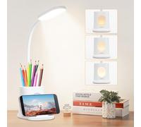 LQWELL® LÁMpara Escritorio LED 4 En 1, Luz De Lectura Recargable USB Para Estudio, Luz Nocturna De 3 Niveles De Brillo, Flexibles De 360° Con Soporte Para TelÉFono Con BolÍGrafo (Blanco)