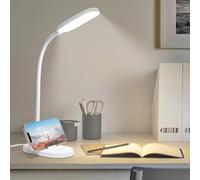 LQWELL® LÁMpara Escritorio LED, Luz De Lectura Para Estudio, Cuello De Cisne Flexible De 360°, LÁMpara De Mesa De Control TÁCtil Con Soporte Para TelÉFono (Blanco)