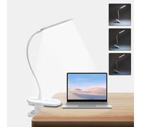 LQWELL® Lampara Escritorio Pinza LED, Luz De Lectura Regulable Con BaterÍA Con Clip, 3 Niveles De Brillo Y Flexible De 360° Para Oficina En Casa (Blanco)