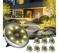 LQWELL Luces solares de suelo, paquete de 8, 8 luces LED para jardín, iluminación exterior para caminos, IP65, impermeable, blanco cálido, para césped, caminos, entradas de vehículos y jardines
