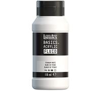 Liquitex Basics Fluid - Pintura acrílica de consistencia fluida, secado rápido, resistente a la luz, impermeable, acabado satinado permanente, bote 118 ml, blanco de titanio