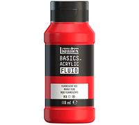 Liquitex Basics Fluid - Pintura acrílica de consistencia fluida, secado rápido, resistente a la luz, impermeable, acabado satinado permanente, bote 118 ml, rojo fluorescente