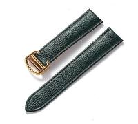 LQXHZ Compatible Con Cartier Tank London Key Litchi Grain Cuero Suave Correa De Cuero Hombres # 39; S Ladies Reloj Con Hebilla Plegable Accesorios(Dark green gold,17mm)