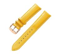 LQXHZ Correa De Cuero Genuino Correa De Reloj De Cuero De Vaca De Grano De Lichi Suave For Mujer Correa De Reloj Impermeable For Hombres 14 16 18 Mm Accesorios De Cadena De Reloj(Yellow rose buckle,14