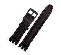 LQXHZ Correa De Reloj De Cuero Genuino Compatible Con SWATCH YCS YAS YGS For Hombres Y Mujeres, Pulsera Con Hebilla Plegable, Marrón, 17 Mm Y 19 Mm.(Redline-black,17mm)